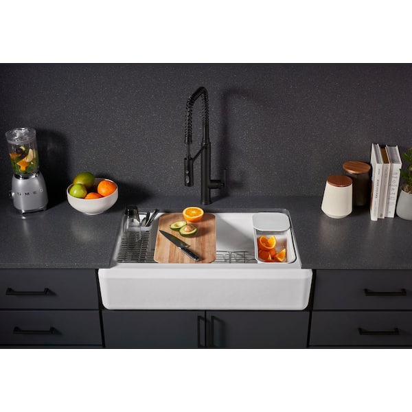 Riverby White Cast Iron 35.6875 in. Single Bowl Farmhouse Apron Kitchen Sink