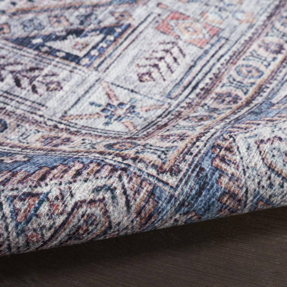 Blue Floral Rectangular Washable Synthetic Rug 5'3" x 7'3"