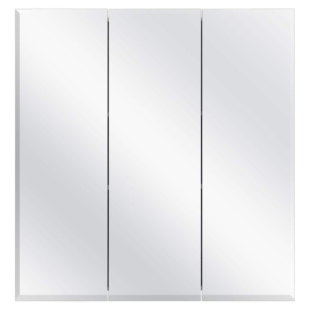 24.4 in. W x 25.2 in. H Rectangular Medicine Cabinet with Mirror in Silver with Adjustable Shelves