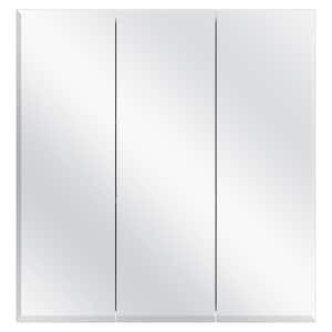 24.38 in. W x 25.2 in. H Silver Frameless Surface Mount Tri-View Bathroom Medicine Cabinet with Mirror