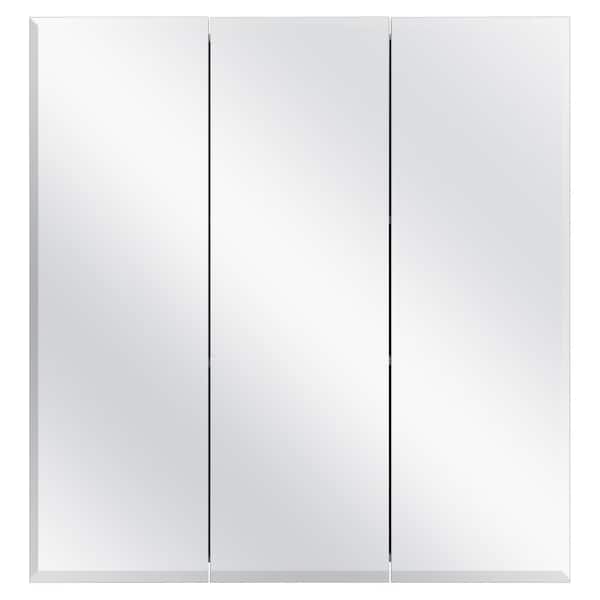 Photo 1 of 24.38 in. W x 25.2 in. H Silver Frameless Surface Mount Tri-View Bathroom Medicine Cabinet with Mirror
