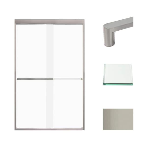 Transolid Frederick 47 in. W x 76 in. H Sliding Semi-Frameless Shower Door in Brushed Stainless with Frosted Glass