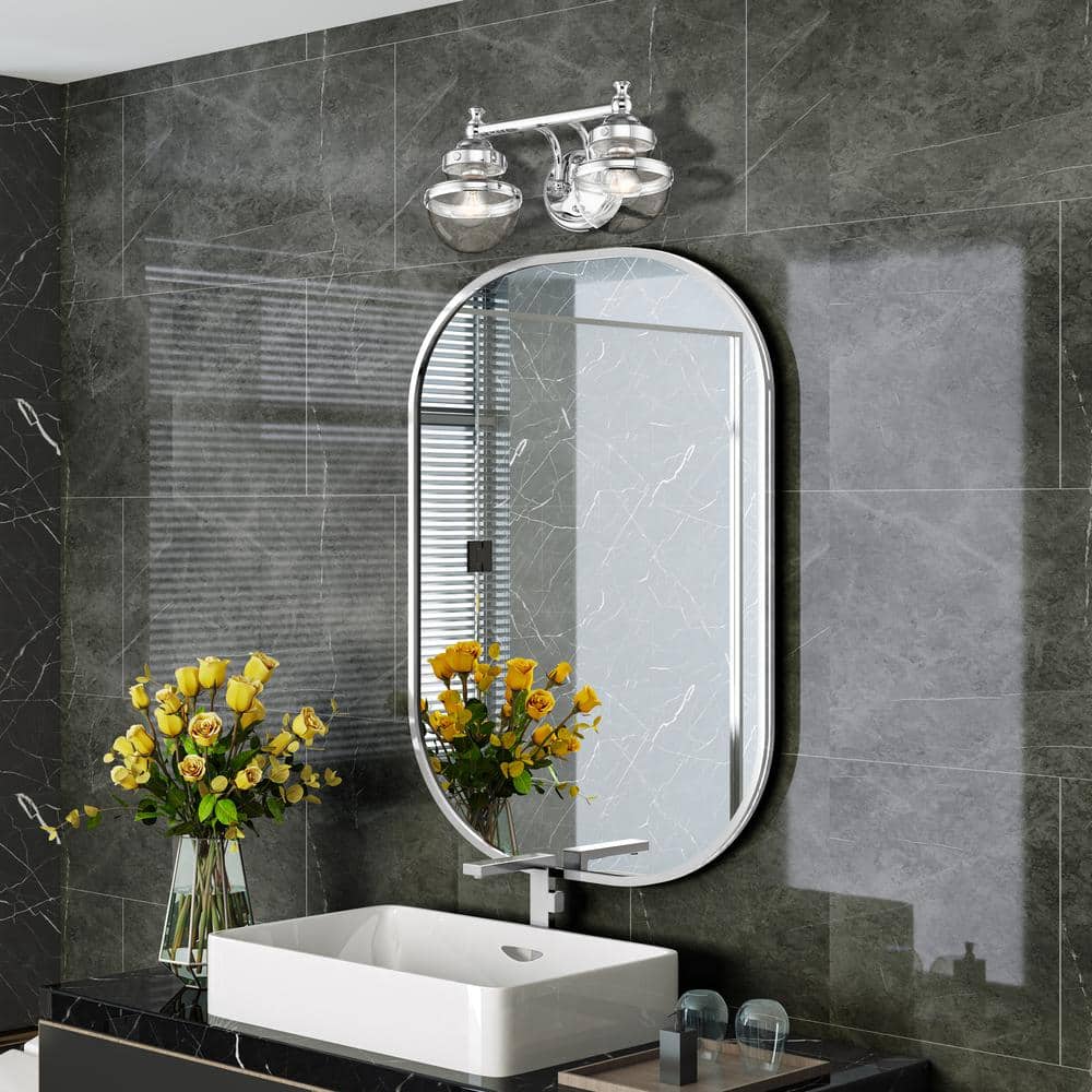 Oldwick Polished Chrome 2-Light Vanity with Hand Blown Clear Glass