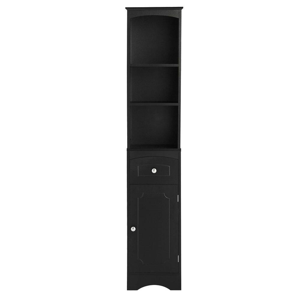 13.4 in. W x 9.1 in. D x 66.9 in. H Black MDF Freestanding Linen Cabinet with Adjustable Shelf