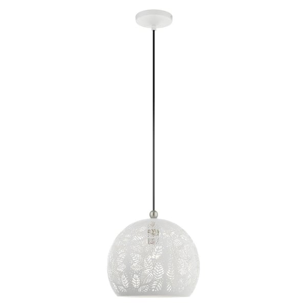 Livex Lighting Chantily 1 Light White with Brushed Nickel Accents Pendant