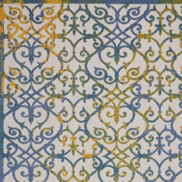 Ivory, Blue 10 ft. x 13 ft. Woven Polypropylene Indoor/Outdoor Area Rug