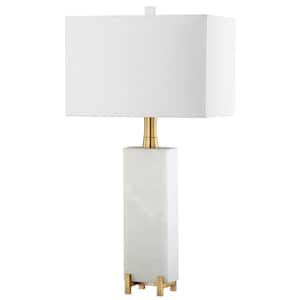 Sloane Alabaster 30 in. White/Brass Gold Table Lamp with Off-White Shade