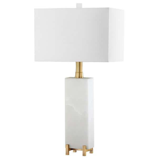 SAFAVIEH Sloane Alabaster 30 in. White/Brass Gold Table Lamp with Off-White Shade