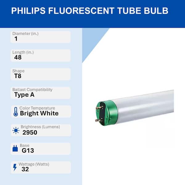 32-Watt 4 ft. Linear T8 Fluorescent Tube Light Bulb ALTO Bright White (30-Pack)