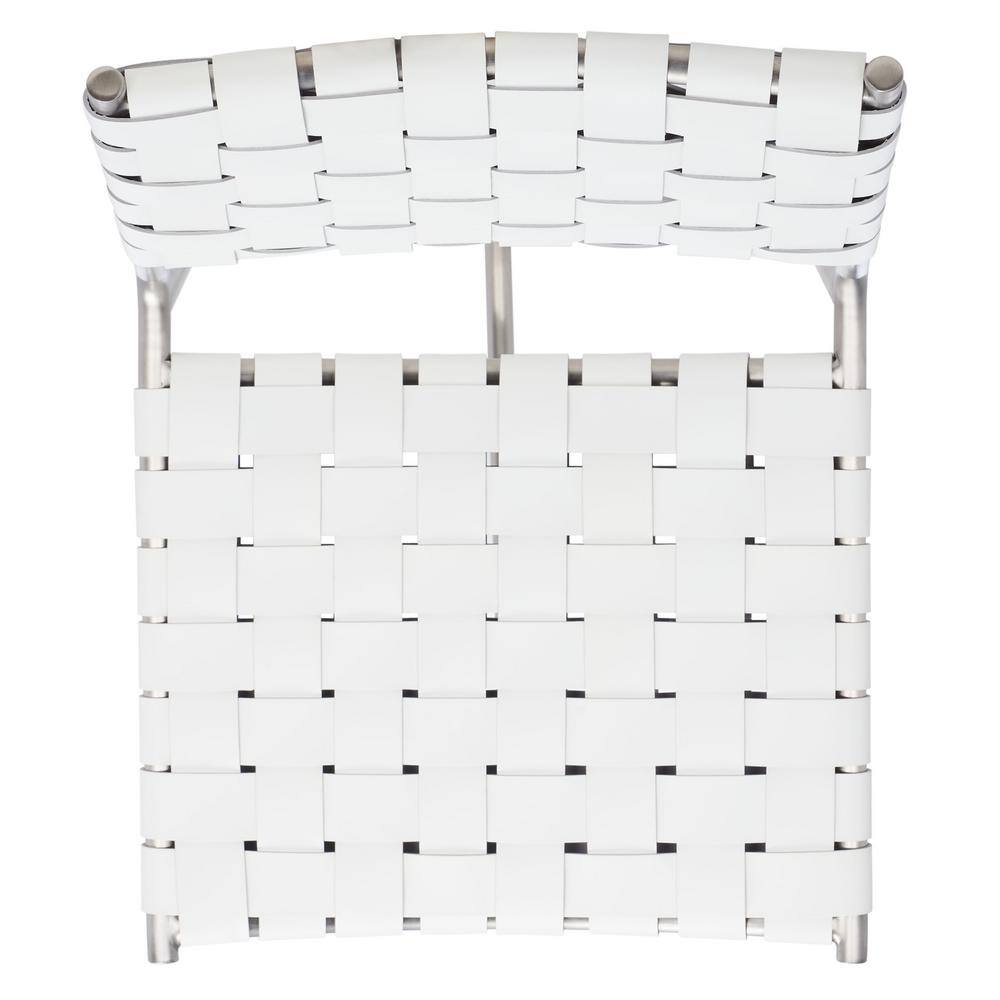 Olenna 41" White Leather and Silver Metal Saddle Counter Stool