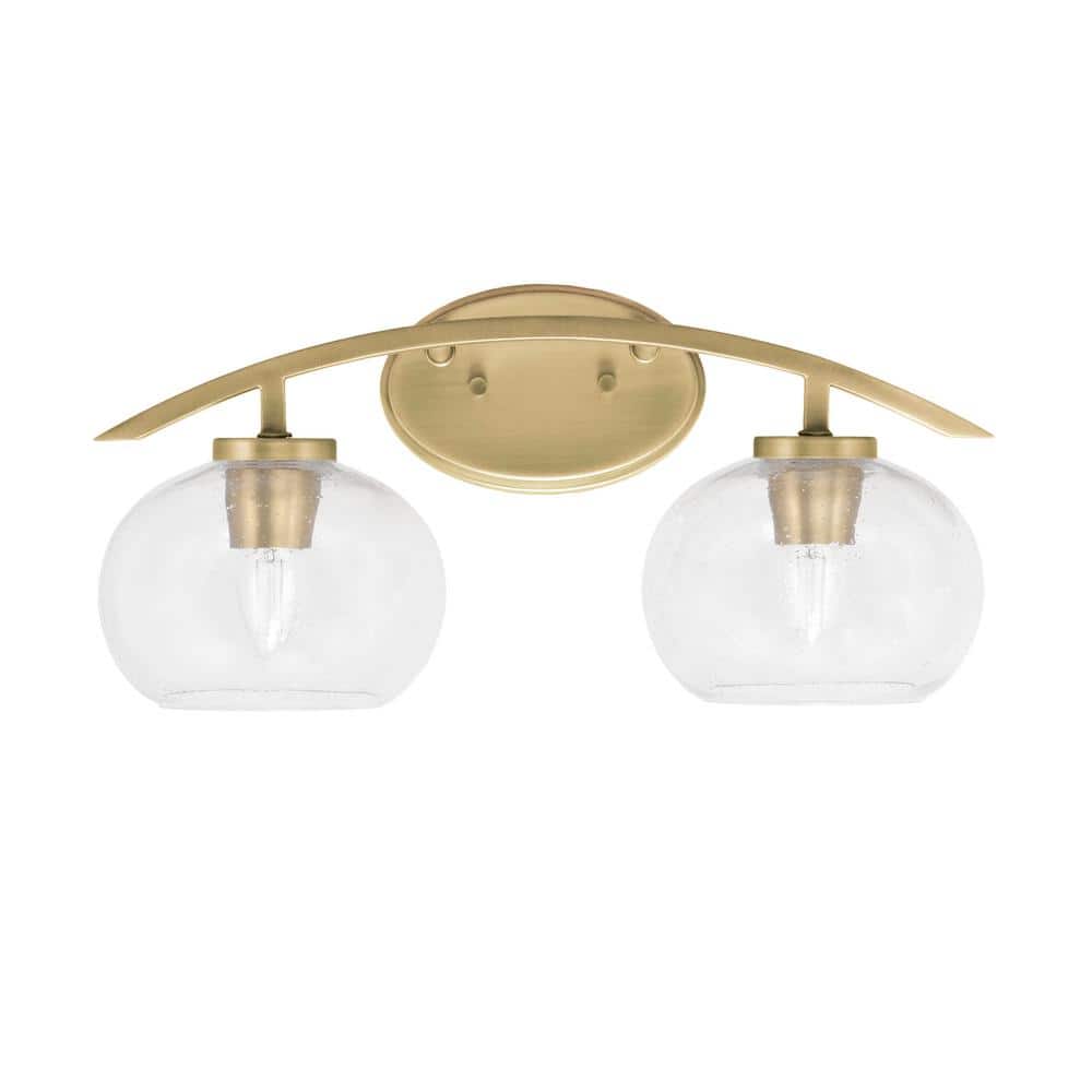Siena 18.25 in. 2-Light Vanity Light New Age Brass with 7 in. Clear Bubble 