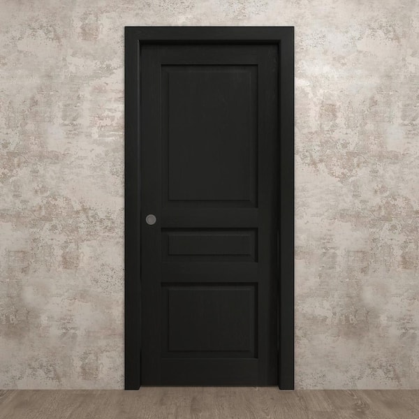 30 in. x 80 in. Painted Black Oak Solid Wood Pocket Door With Hardware