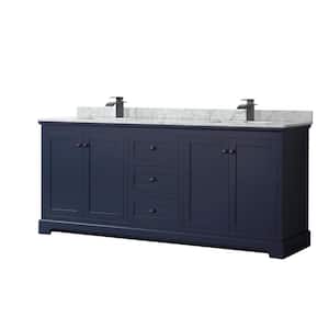 Avery 80 in. W x 22 in. D x 35 in. H Double Bath Vanity in Dark Blue with White Carrara Marble Top