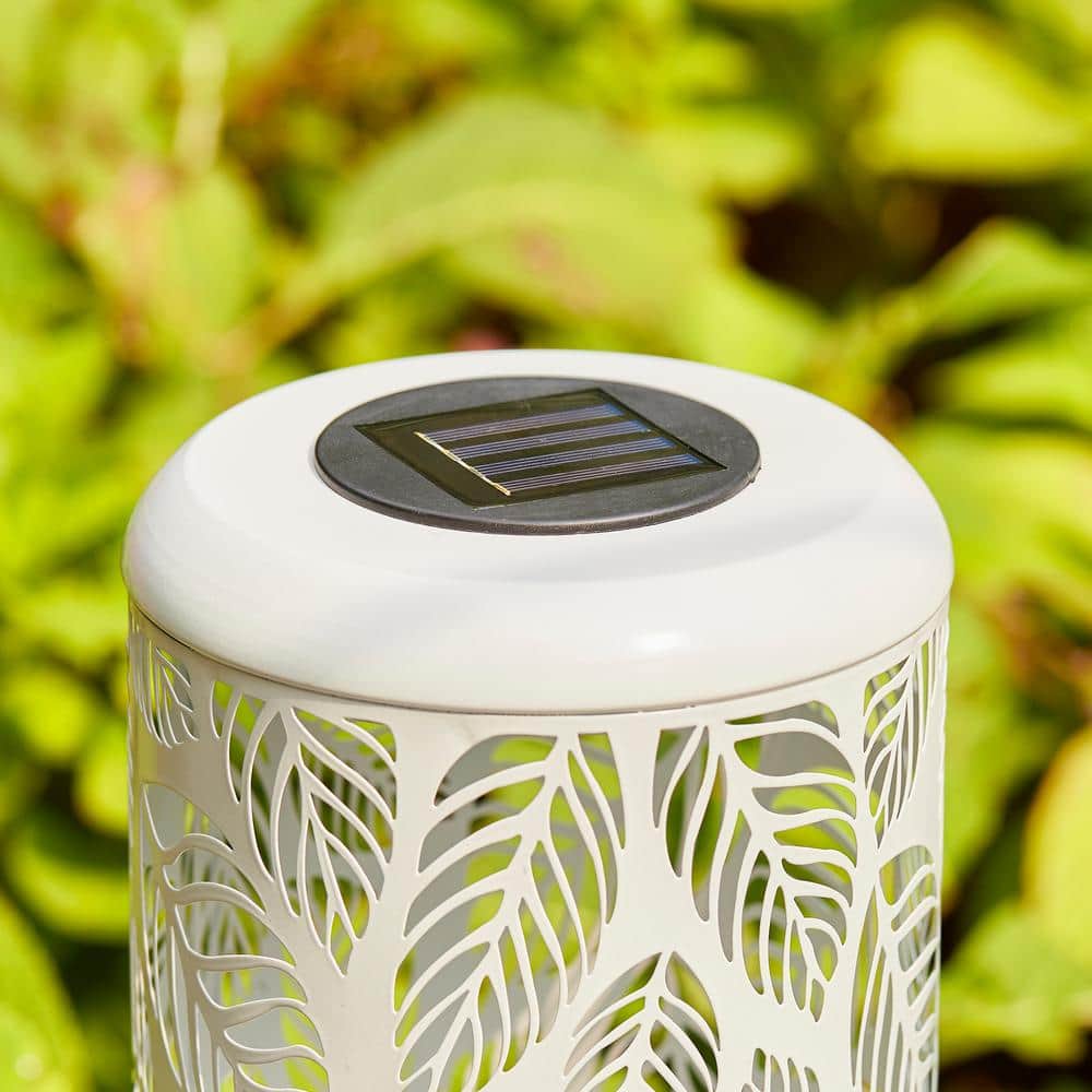 White Metal Cylinder Boho-Chic Solar Powered LED Lantern Set