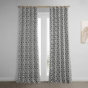 Martinique Black Printed Cotton Room Darkening Rod Pocket Curtain - 108 in. L x 50 in. W (1-Panel)