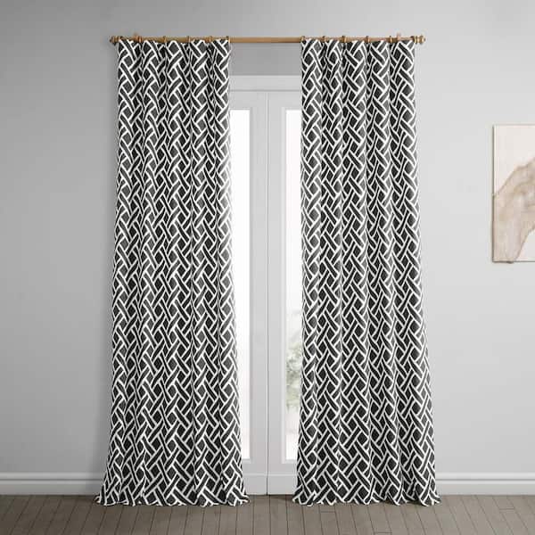 Exclusive Fabrics & Furnishings Martinique Black Printed Cotton Room Darkening Rod Pocket Curtain - 108 in. L x 50 in. W (1-Panel)