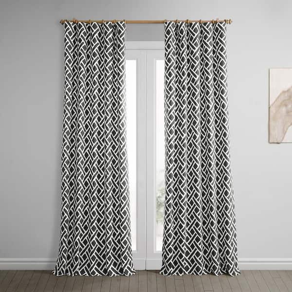 Exclusive Fabrics & Furnishings Martinique Black Printed Cotton Rod Pocket Room Darkening Curtain - 50 in. W x 96 in. L (1 Panel)