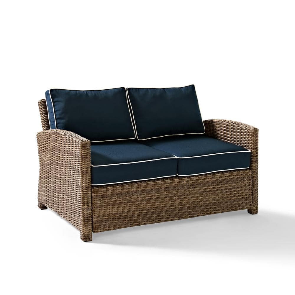 Bradenton Navy and Brown Outdoor Wicker Loveseat