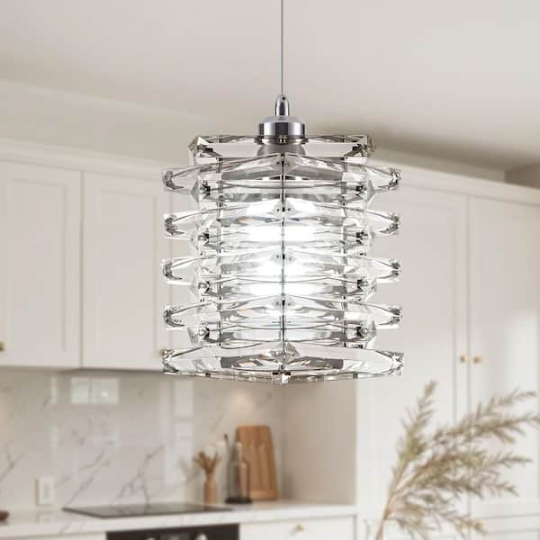 Jasslynn 60-Watts 1 Light Chrome Modern Pendant Light with Crystal Glass Shade for Kitchen Living Room