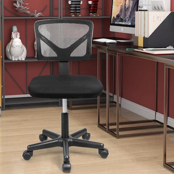 FENBAO Black Armless Office Chair Breathable Mesh Covering Silent