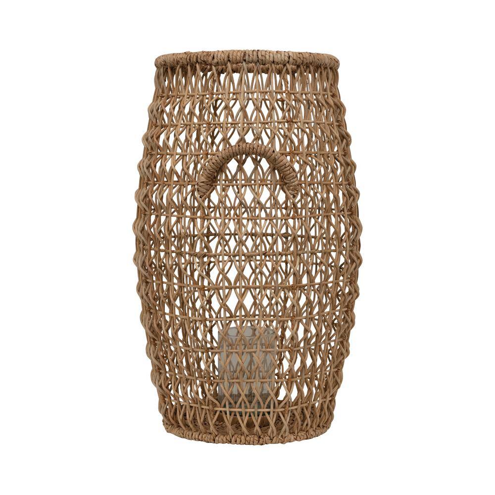 Elysian 26'' Hand-Woven Rattan & Water Hyacinth Candle Lantern with Glass Insert