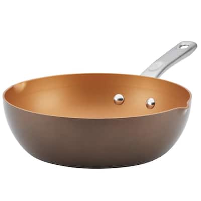 Home Collection 9.75 in. Aluminum Nonstick Skillet in Brown Sugar with Pour Spout
