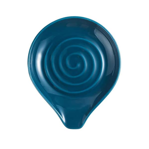 5 in. Ceramic Spoon Rest for Kitchen Counter, Spoon Holder for Ladle, Spatula and Tongs, Easy to Clean, Blue