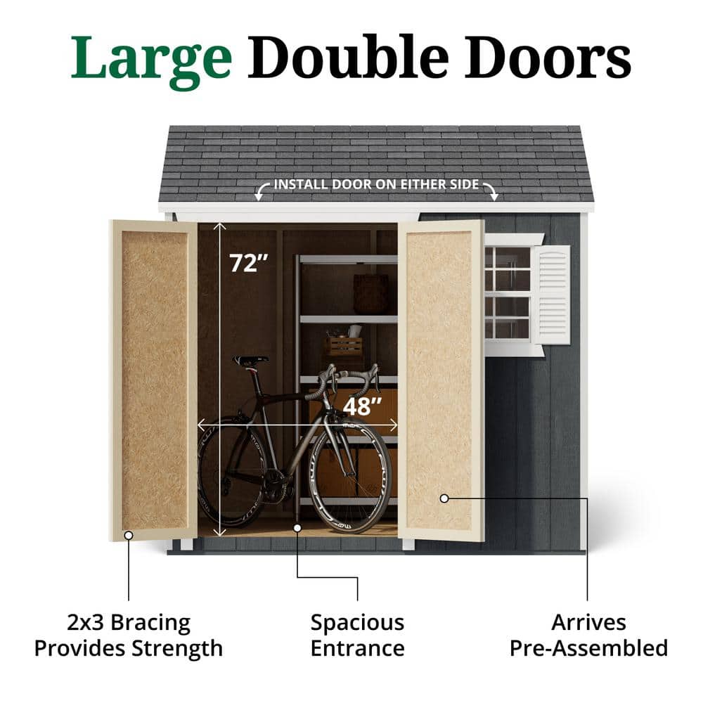 8x8 Dark Gray Wood Storage Shed with Windows and Floor