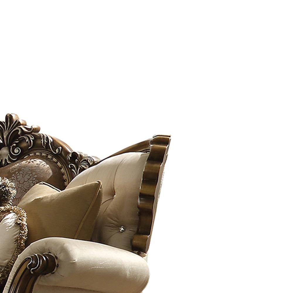 Latisha Tan Floral Fabric Loveseat with Nailhead Trim