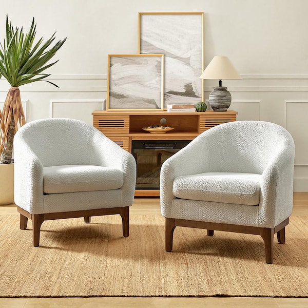 JAYDEN CREATION Cillian Modern Ivory Boucle Accent Chair with Solid Wood Legs Set of 2