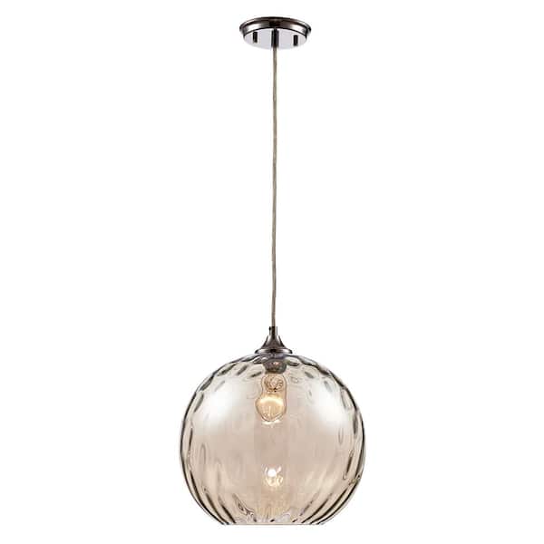 Riverstone 1-Light Polished Chrome Hanging Pendant Light with Tinted Glass Globe Shade
