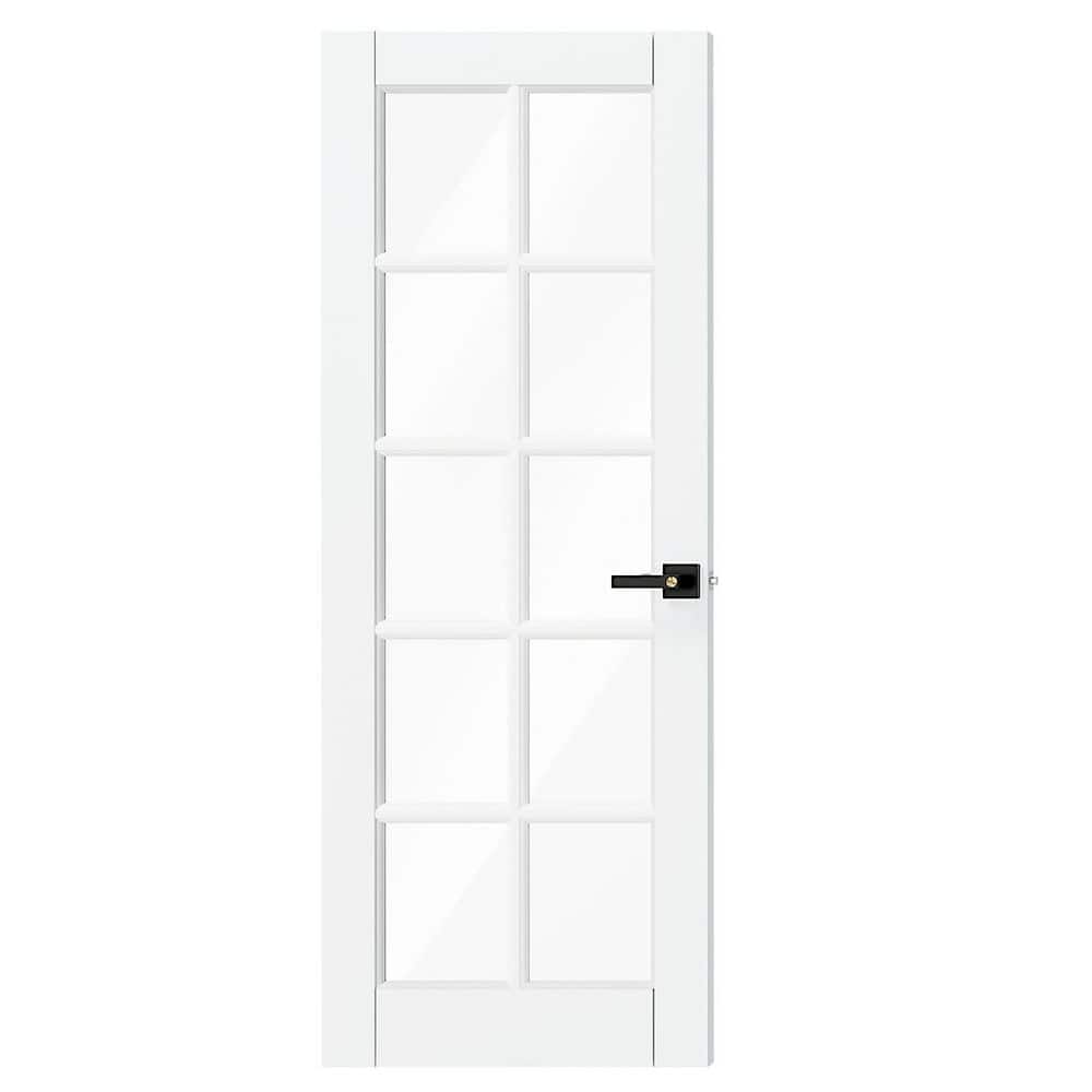 30 in. x 80 in. Composite, MDF, 10 Lite, Clear Glass, Primed, White Interior Door Slab Black Lever Handle price history on PriceWatchPro