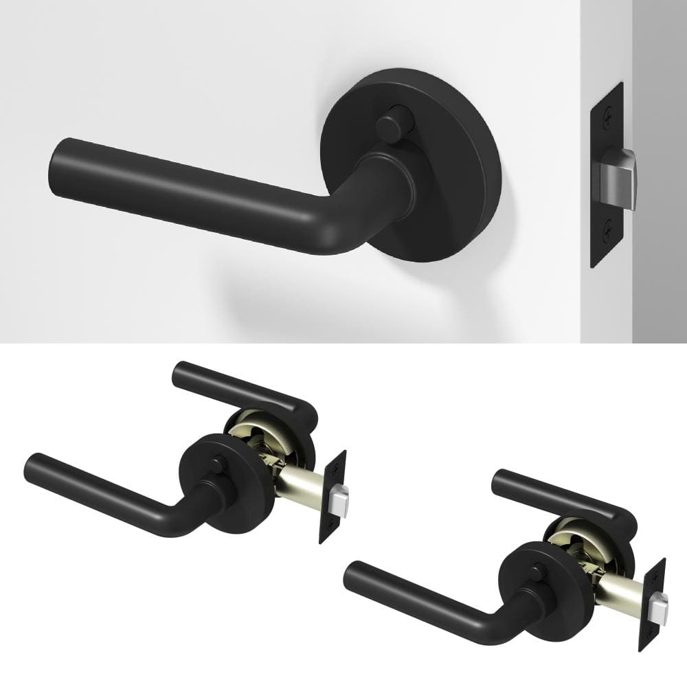 Okun Arc Metal Matte Black Privacy Bed/Bath Round Door Handle with Push ...