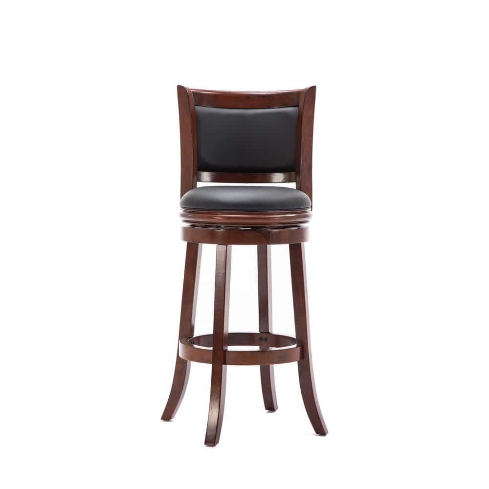 Elegant Cherry Wood and Black Leather 29" Swivel Barstool