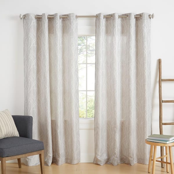 EXCLUSIVE HOME Finesse Dove Grey Floral Lilght Filtering 54 in. x 84 in. Grommet Top Curtain Panel (Set of 2)