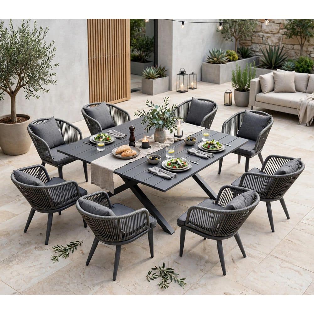 PURPLE LEAF 9-Piece All-Weather Wicker Outdoor Dining Set with