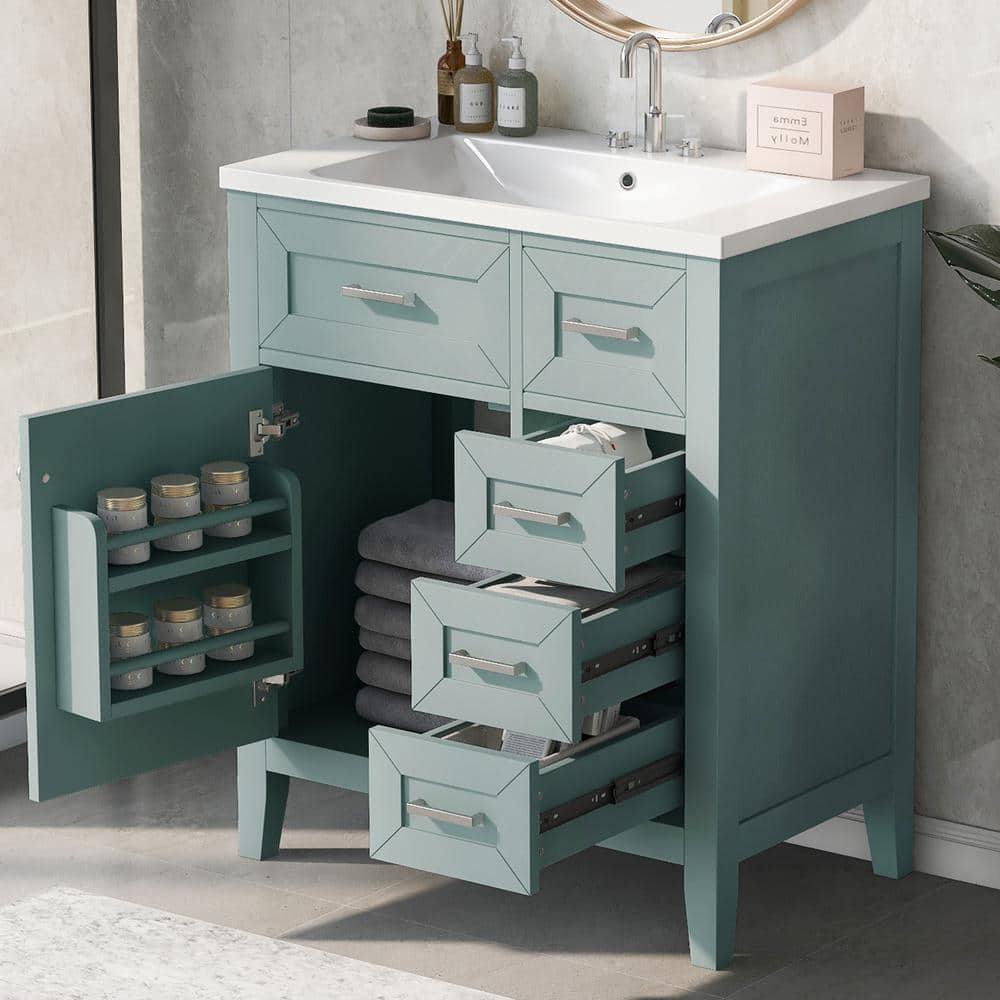 30 in. W x 18 in. D x 36 in. H Freestanding Bath Vanity in Green with White
