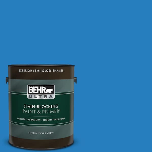 BEHR ULTRA 1 gal. #P510-6 Brilliant Blue Semi-Gloss Enamel Exterior Paint & Primer