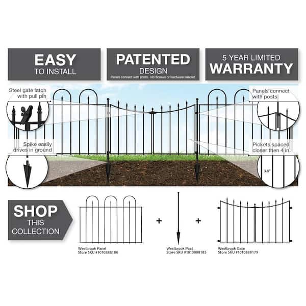 Vigoro Westbrook 35 in. x 48 in. Black Steel Fence Panel