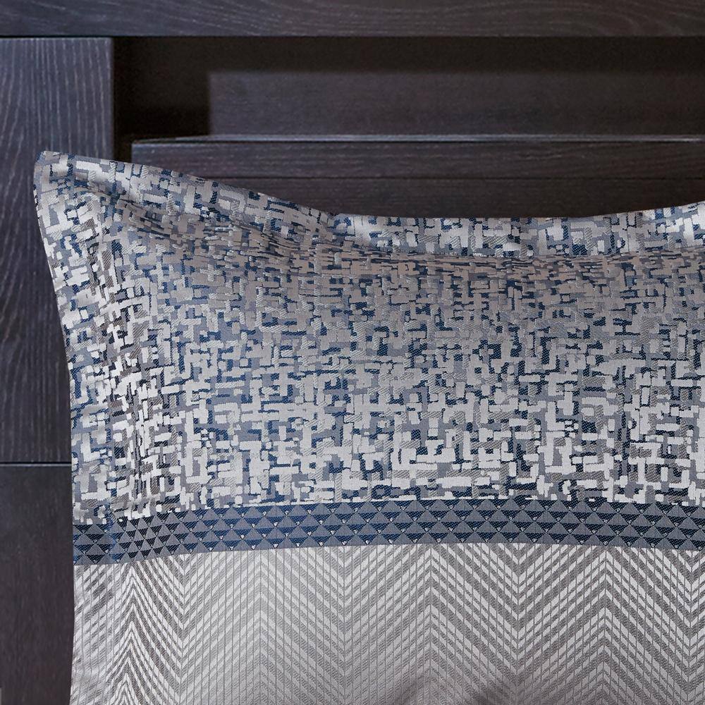Navy and Gray Jacquard King Comforter Set with Decorative Pillows