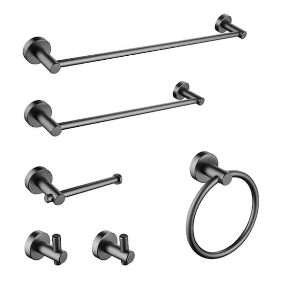 Tahanbath 6-Piece Aluminium Bath Hardware Set Wall Mount with Hand Towel Holder, Towel Bar/Rack in Gunmetal Black.