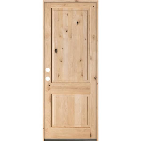 32 in. x 96 in. Rustic Knotty Alder Square Top Right-Hand Inswing Unfinished Wood Prehung Front Door