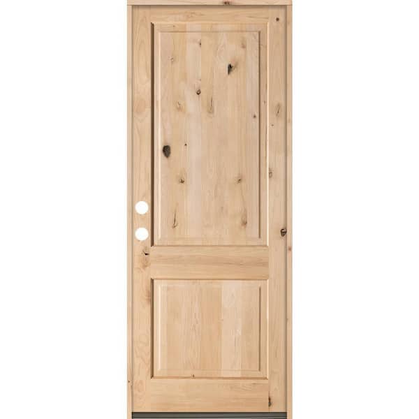 Krosswood Doors 42 in. x 96 in. Rustic Knotty Alder 2 Panel Square Top Right-Hand Unfinished Solid Wood Exterior Prehung Front Door