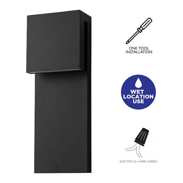 C Cattleya 15 in. 2-Light Matte Black Integrated LED Outdoor