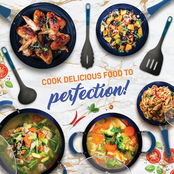 Home Kitchen 11-Piece Aluminum Cookware Set in Blue
