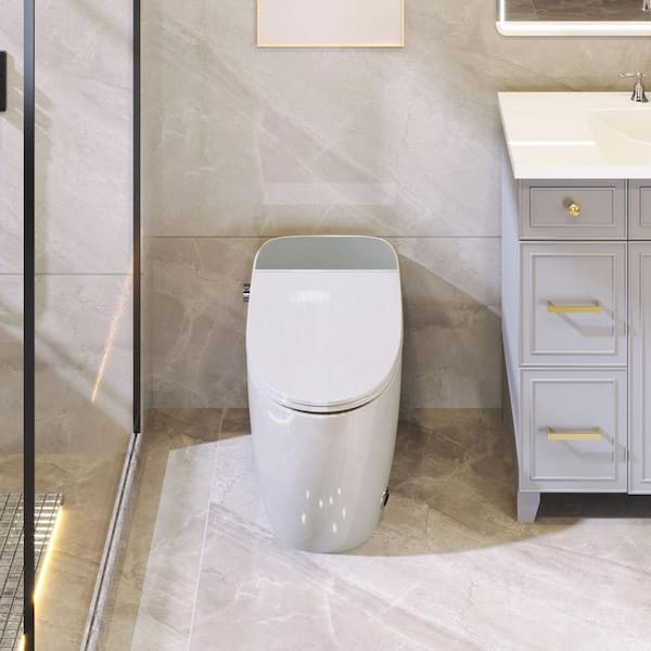 Elongated Bidet Toilet 1.28 GPF in White with Heated Seat Foot sensor Flush, Knob Control, Soft Close