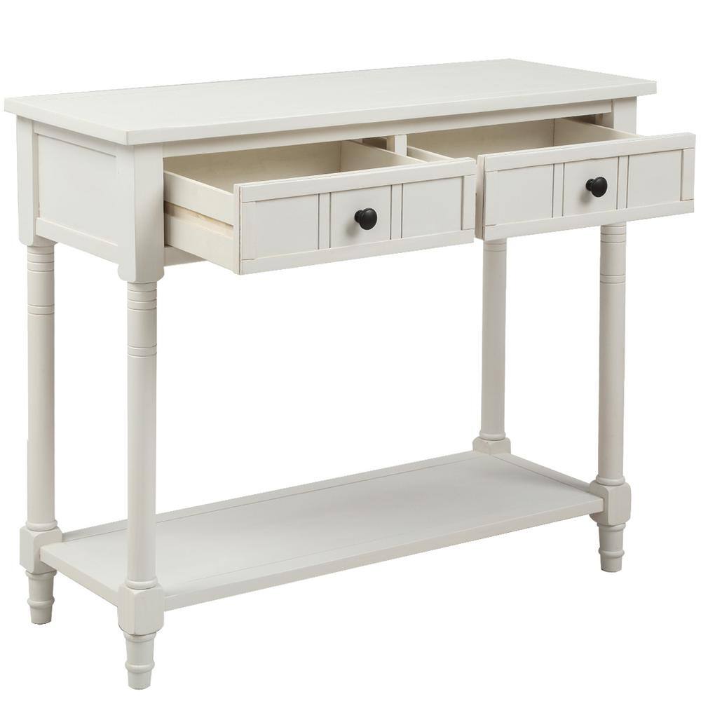URTR 35 in. Ivory Rectangle Wood Console Table with Two Drawers and