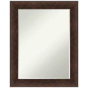 Warm Walnut 23 in. x 29 in. Petite Bevel Casual Rectangle Wood Framed Bathroom Wall Mirror in Brown