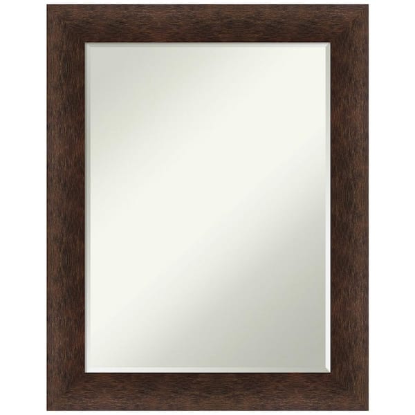 Amanti Art Warm Walnut 23 in. x 29 in. Petite Bevel Casual Rectangle Wood Framed Bathroom Wall Mirror in Brown