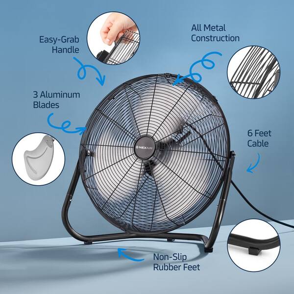 NEXAIR 20 in. 3 Fan Speeds Floor Fan in Black Metal with High